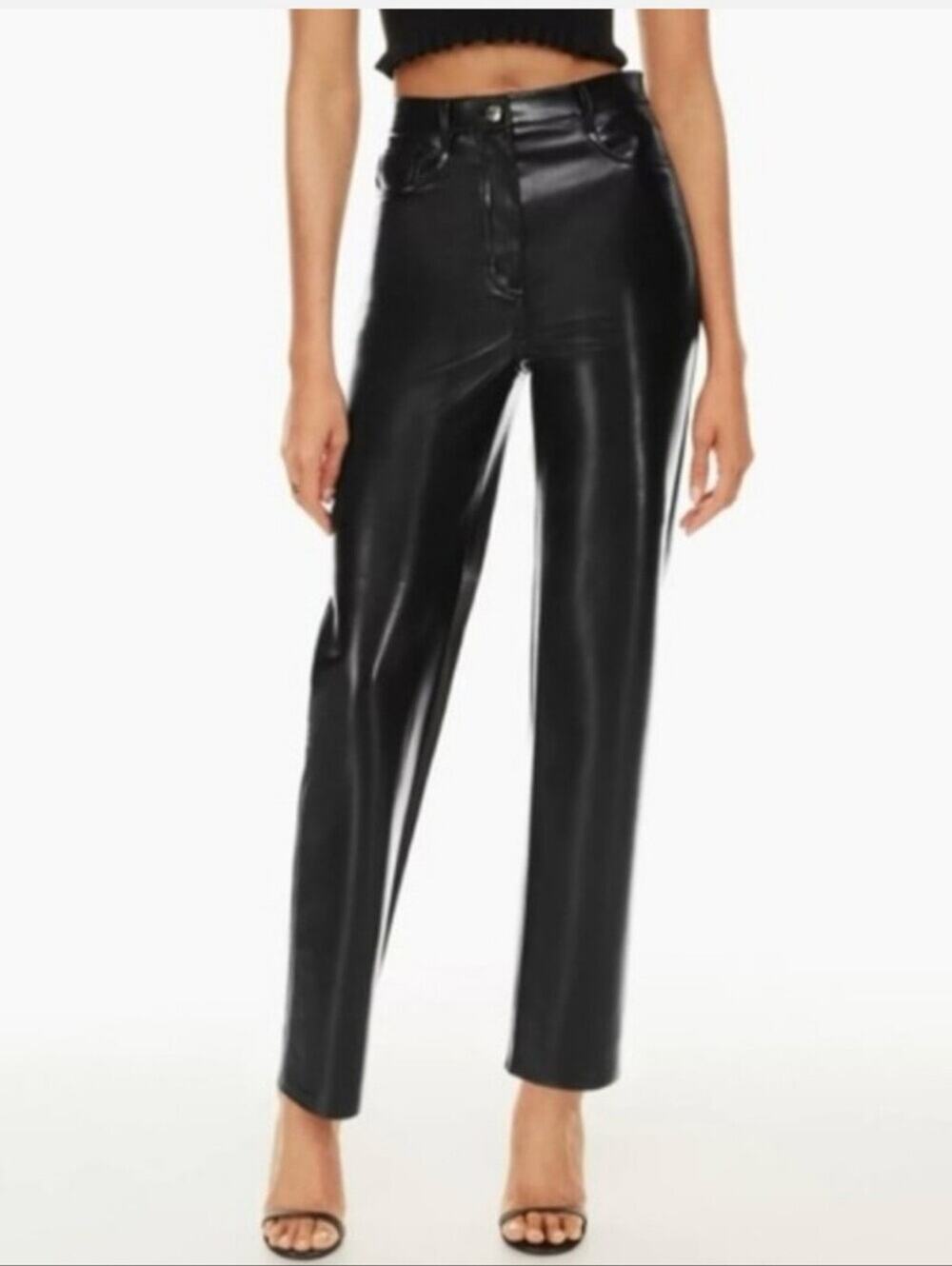 Aritzia Wilfred Melina Pants Black Faux Leather Straight Leg 00 Xsmall
